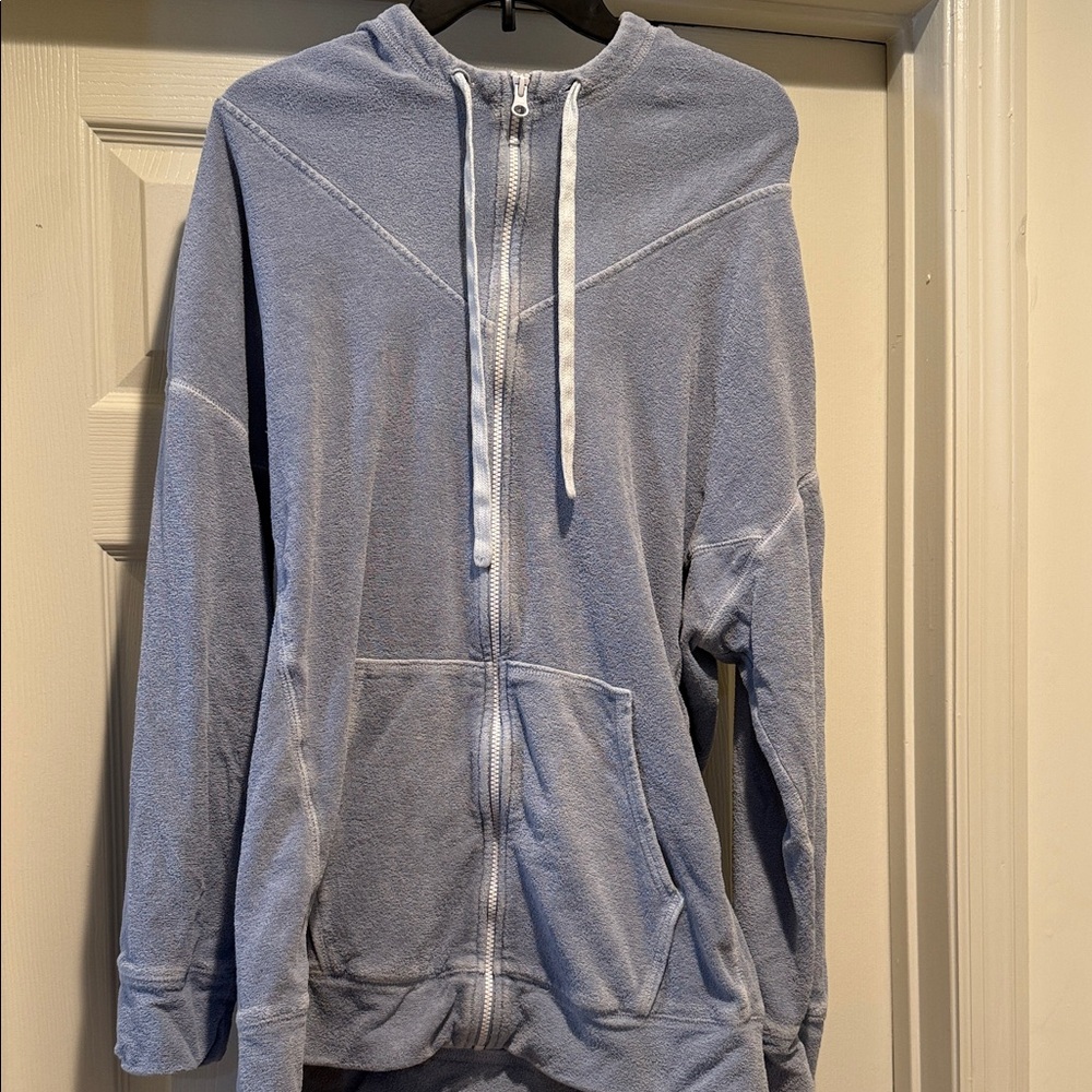 Oversized French Terry Soft SkyBlue Long Sporty Boxy Indie SleazeZip-Up Hoodie M